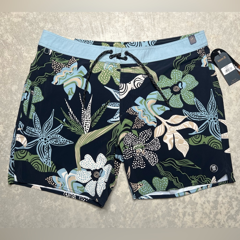 Roark Black and Green Board Shorts Tropical Style